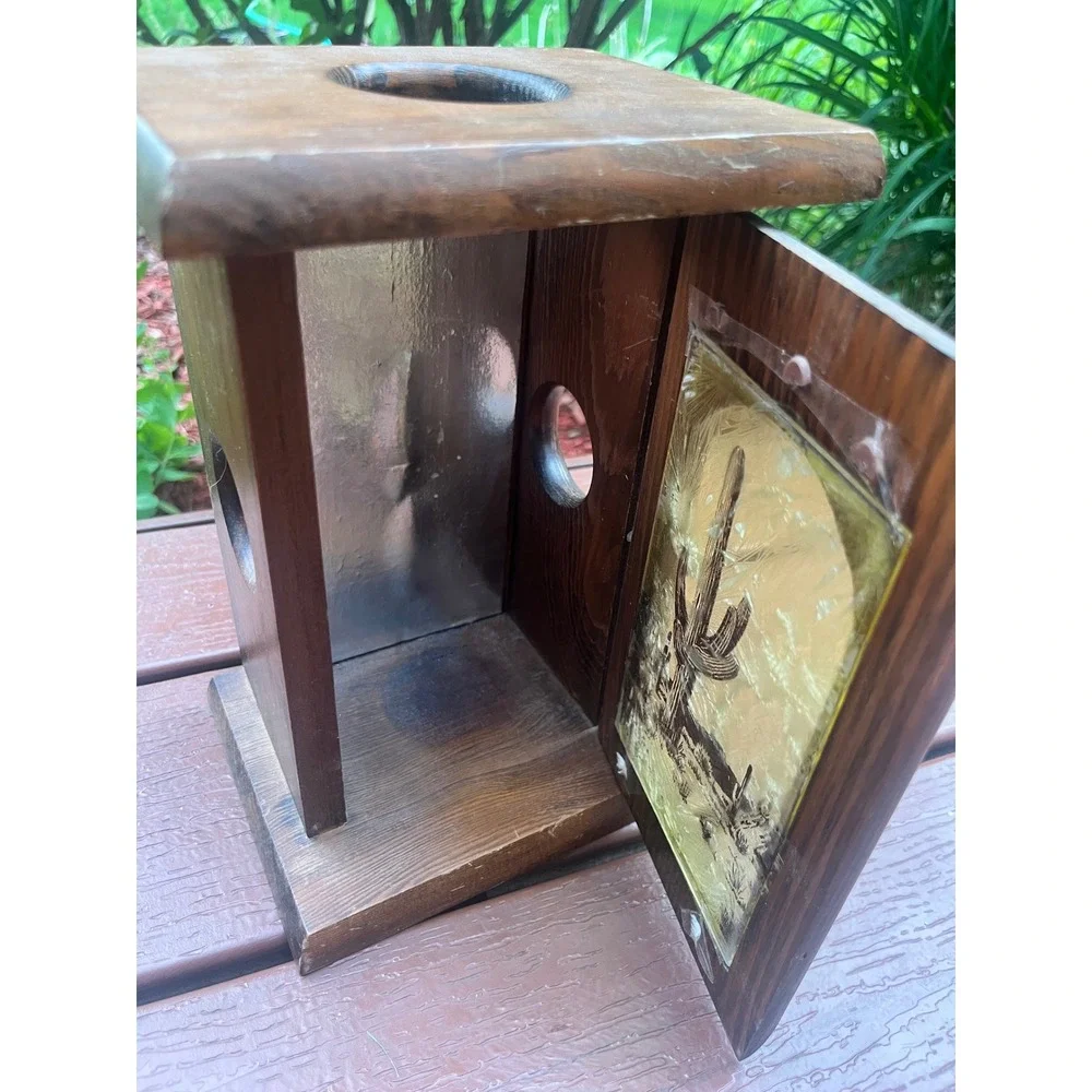 Vintage Rustic Wood Saguaro Cactus Lantern Candle Holder Desert Southwest Decor